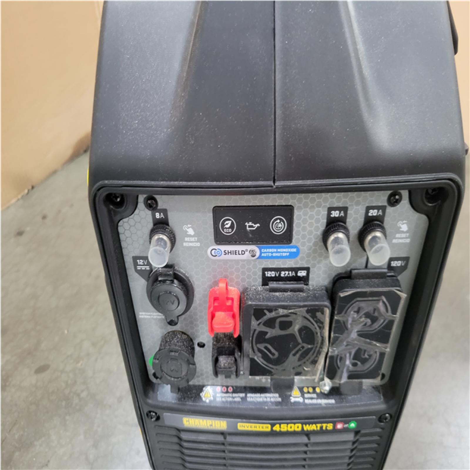 CALIFORNIA AS-IS CHAMPION 4500/3500-Watt Electric Start Gasoline/Propane Powered Dual Fuel Inverter Generator with Quiet Technology and CO Shield