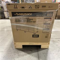 DALLAS LOCATION - Husky 72 in. W x 24 in. D Heavy Duty 18-Drawer Mobile Workbench Cabinet with Adjustable-Height Hardwood Top in Matte Black