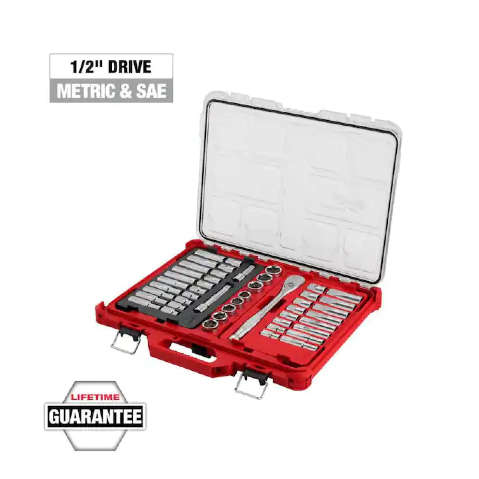 NEW! - Milwaukee 1/2 in. Drive SAE/Metric Ratchet and Socket Mechanics Tool Set with PACKOUT Case (47-Piece)