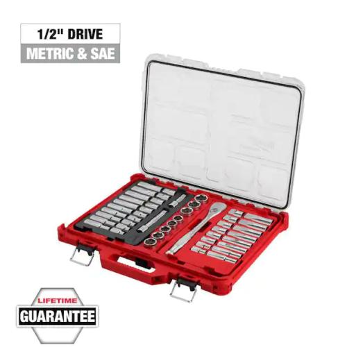 NEW! - Milwaukee 1/2 in. Drive SAE/Metric Ratchet and Socket Mechanics Tool Set with PACKOUT Case (47-Piece)