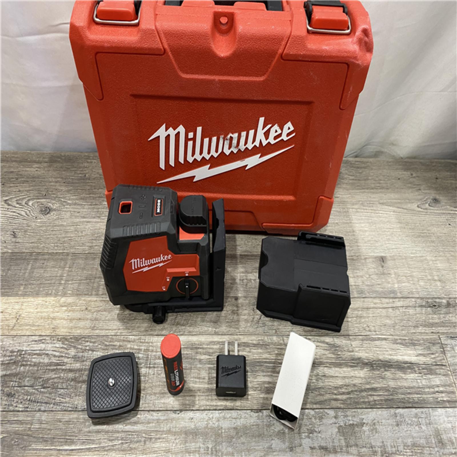 AS-IS Milwaukee Green 100 ft. Cross Line and Plumb Points Rechargeable Laser Level Kit