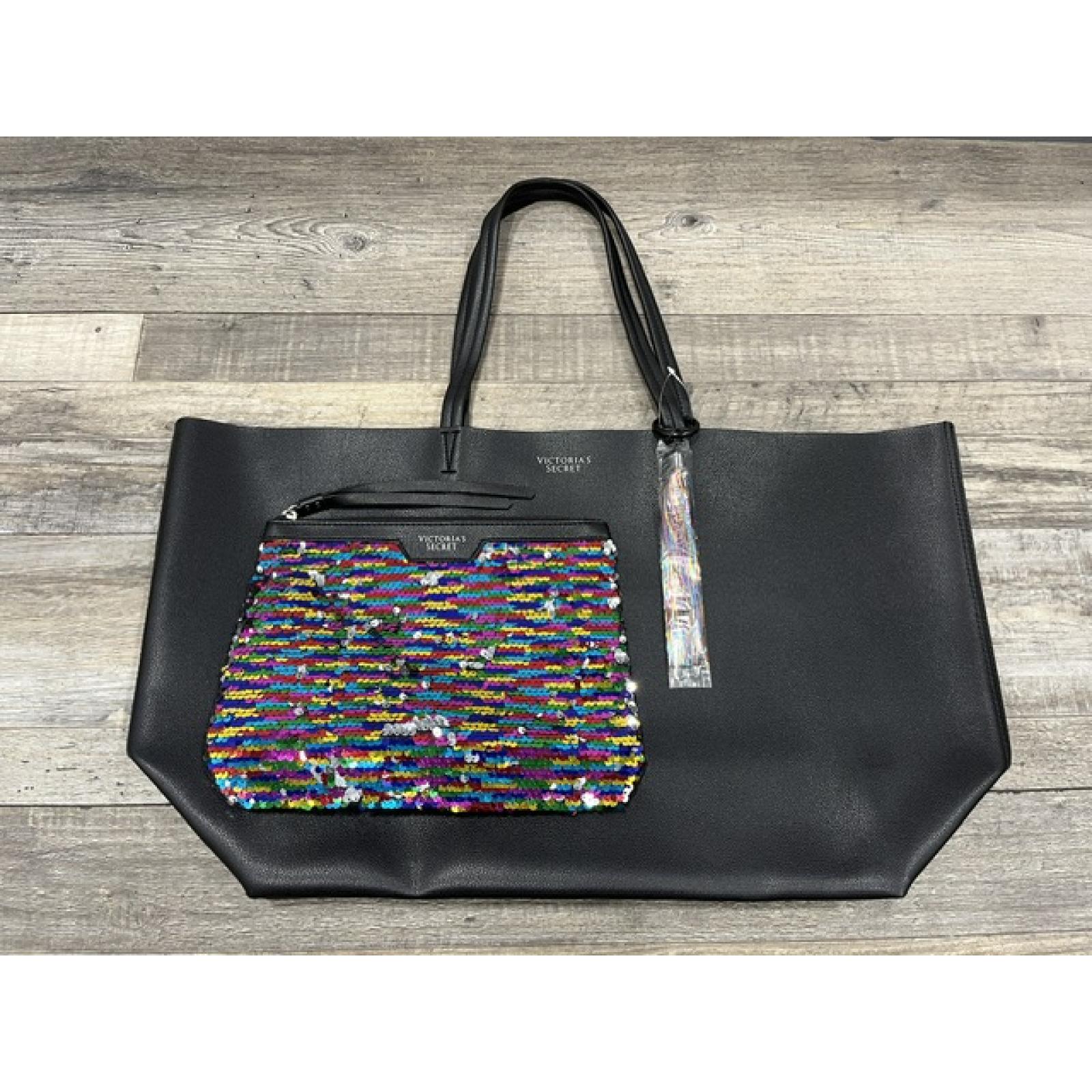 NEW - Victoria's Secret Black Tote Bag with Sequin Purse