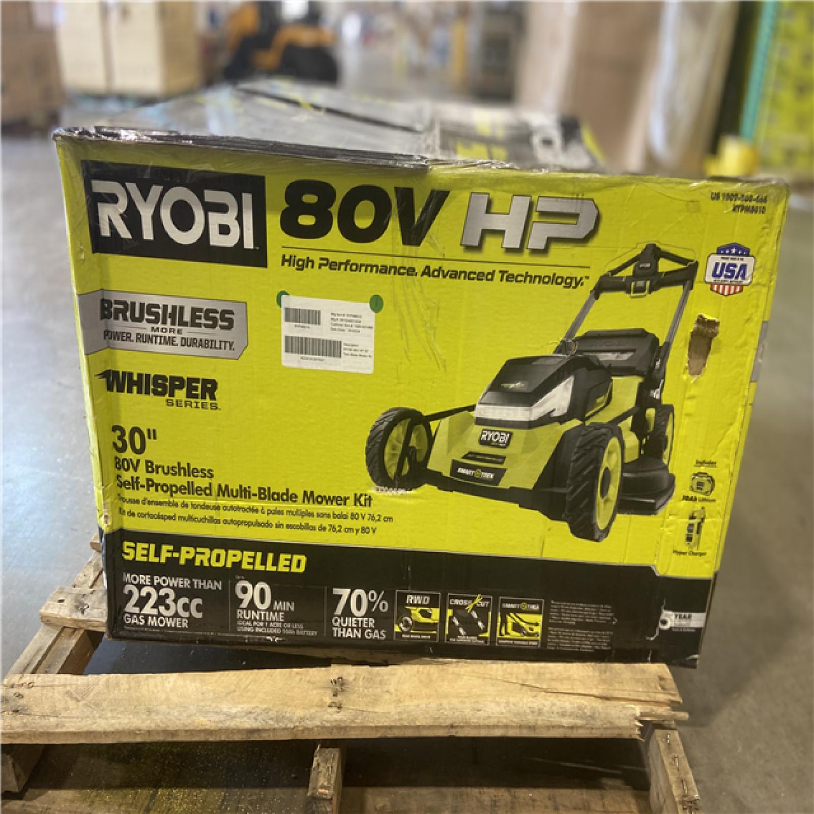 DALLAS LOCATION - RYOBI 80V HP Brushless Battery Cordless Electric 30 in. Multi-Blade Lawn Mower with Battery and Charger