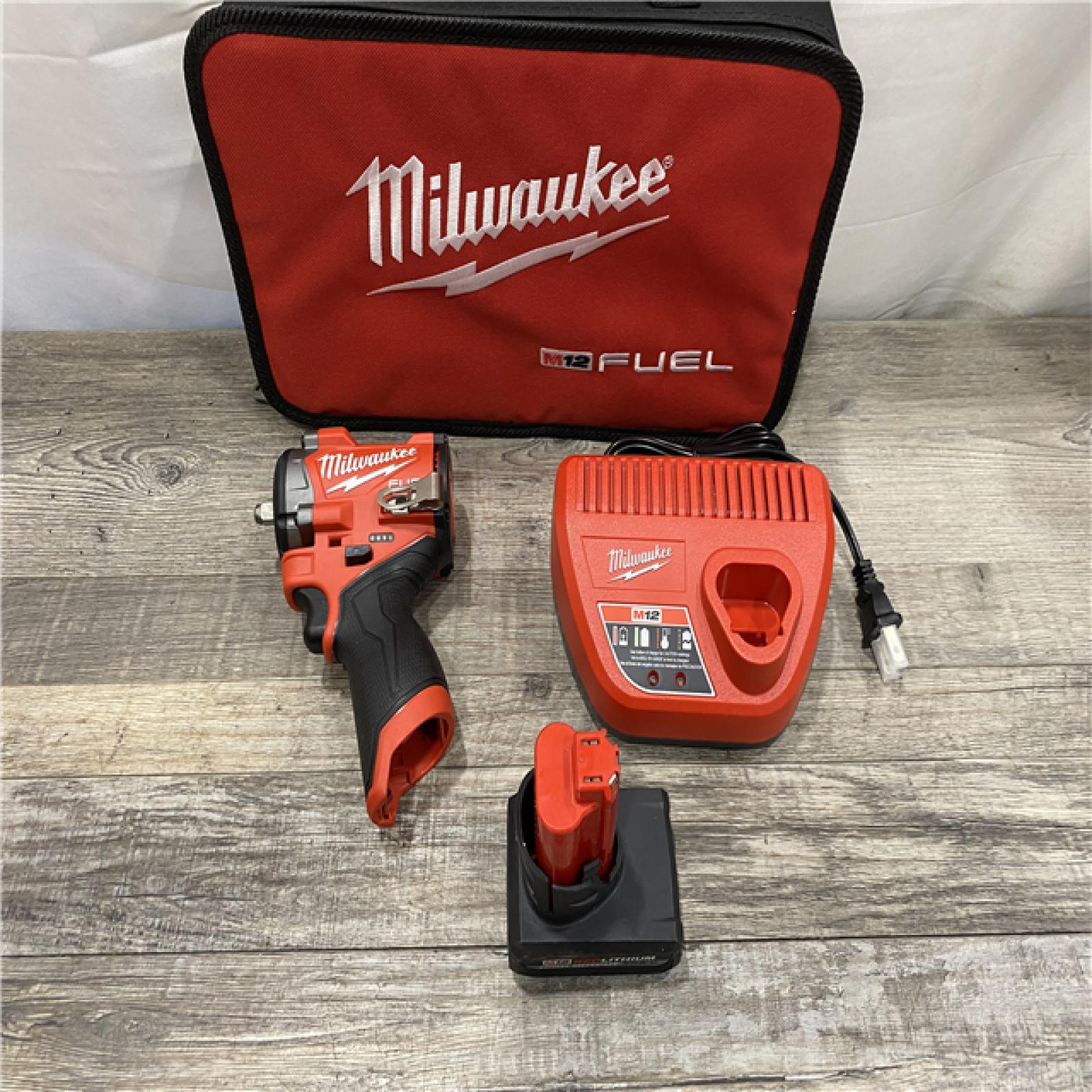 AS-IS Milwaukee FUEL 12V Li-Ion Brushless Cordless Stubby 3/8 in. Impact Wrench Kit