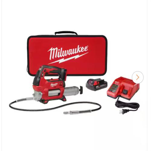 NEW! Milwaukee M18 18V Lithium-Ion Cordless Grease Gun 2-Speed with (1) 1.5Ah Batteries, Charger, Tool Bag