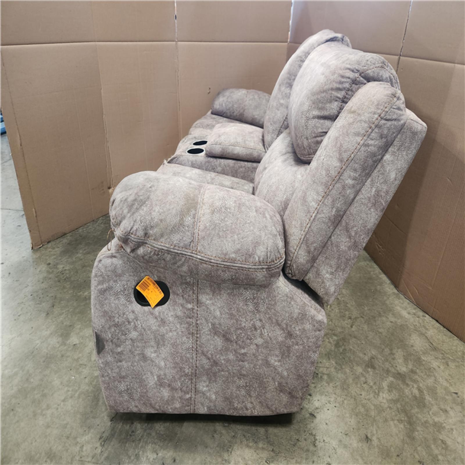 Phoenix AS-IS Lazzara Austin 78.5 in. W Brown Microfiber Double Glider Reclining Loveseat with Center Console