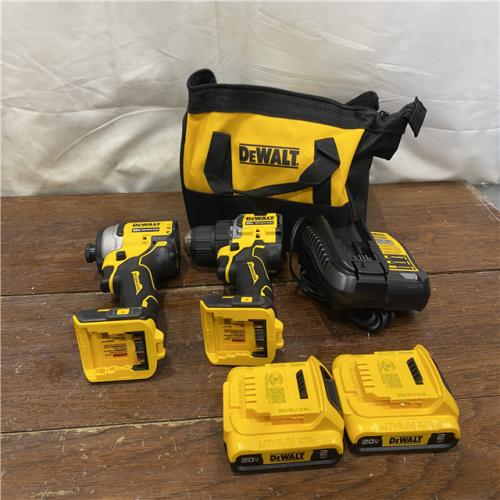 AS-IS Dewalt DCK225D2 20V MAX ATOMIC Brushless Compact Lithium-Ion 1/2 in. Cordless Drill Driver and 1/4 in. Impact Driver Combo Kit with 2 Batteries 2 Ah