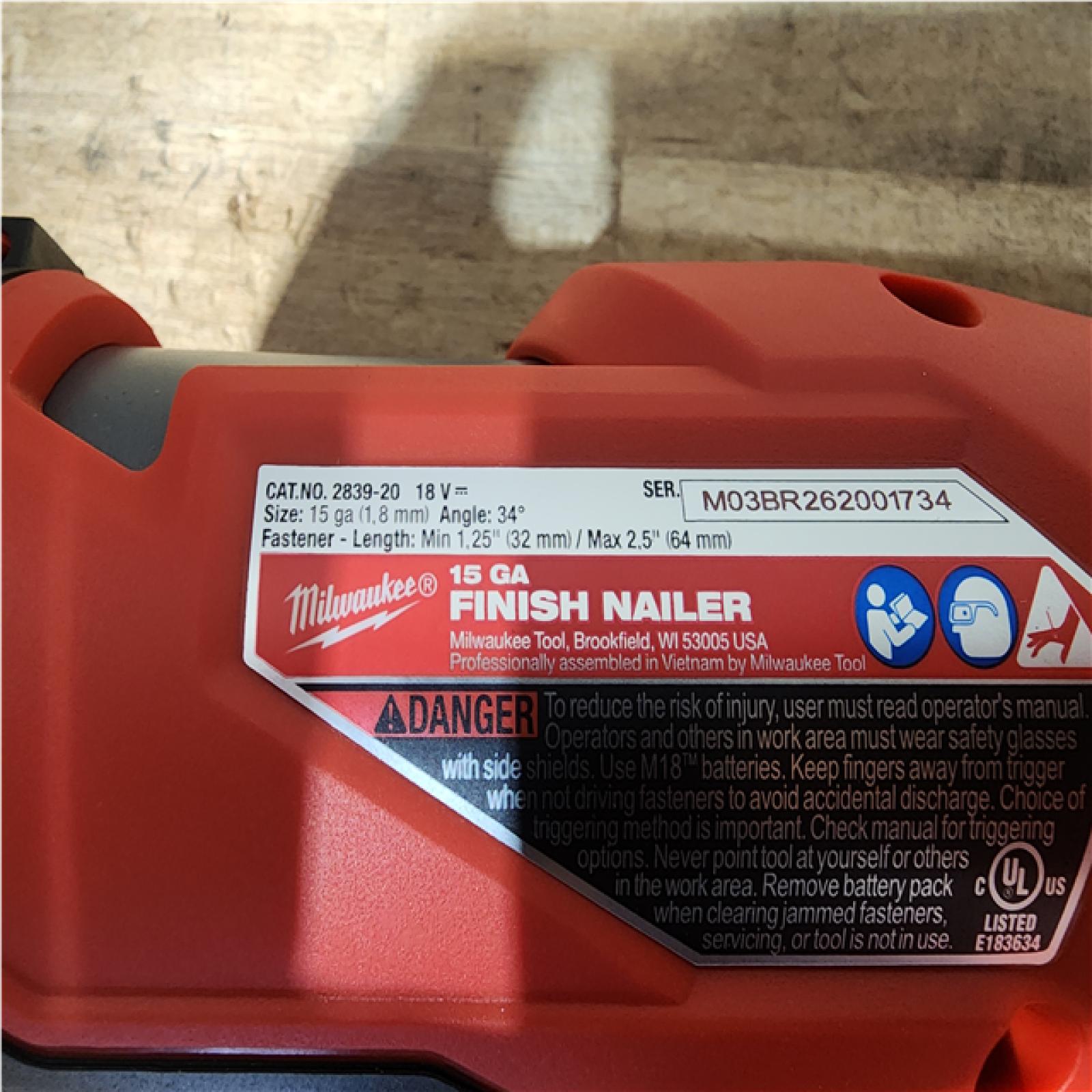 Houston Location AS-IS Milwaukee FUEL 18V Lithium-Ion Brushless Cordless Gen II 15-Gauge Angled Nailer (Tool-Only)