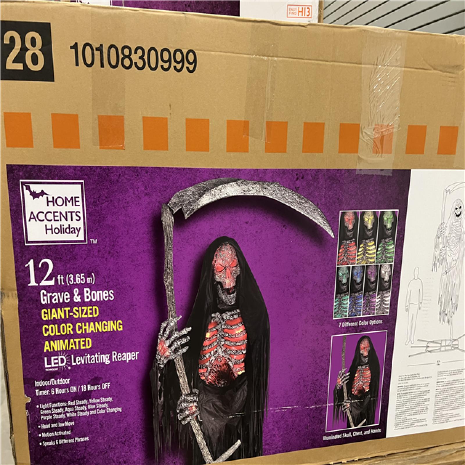 DALLAS LOCATION - ASI-IS Home Accents Holiday 12 ft. Grave & Bones Giant-Sized Color Changing Animated LED Levitating Reaper
