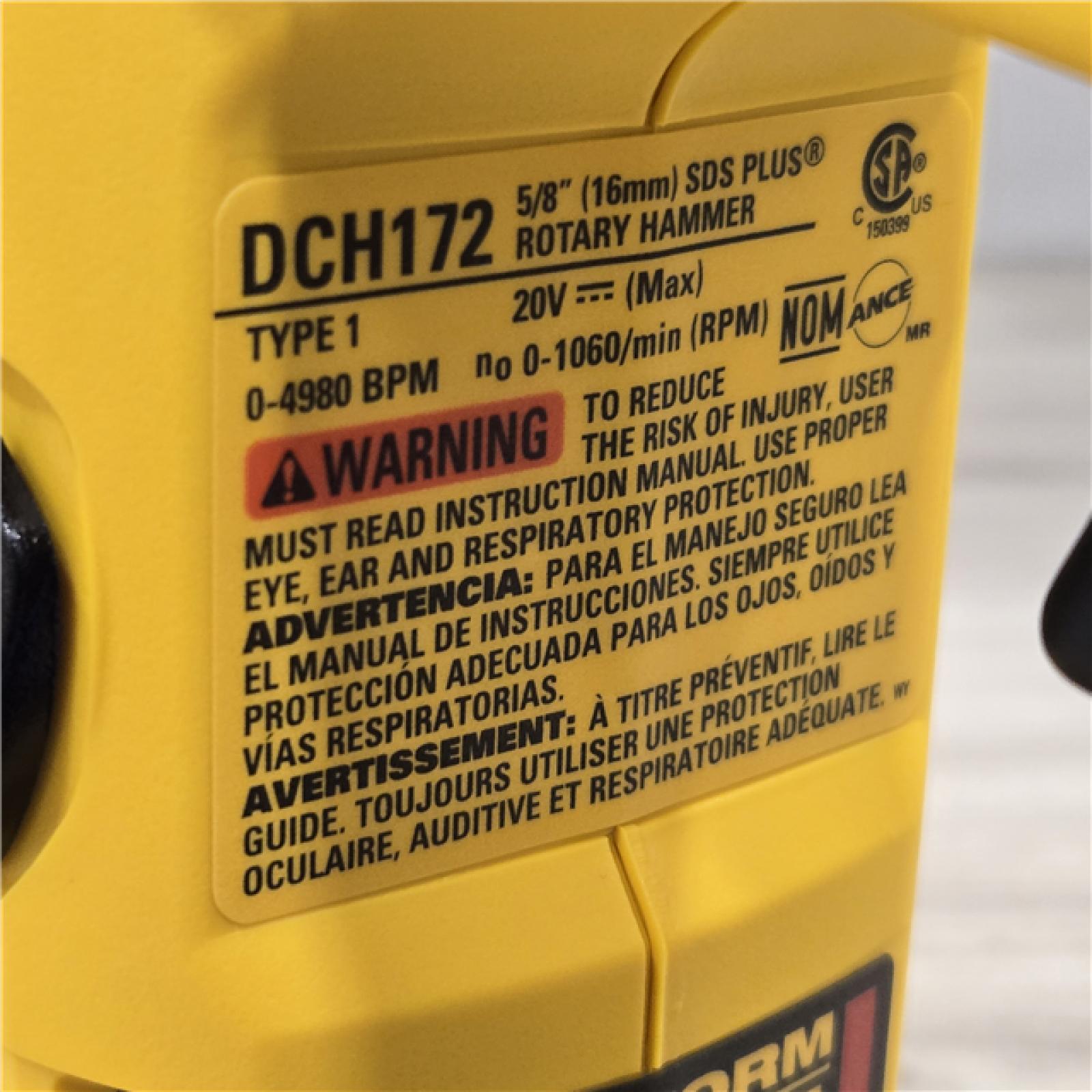 AS-IS Dewalt DCH172B MAX Atomic 20V 5/8 Inch Cordless SDS Plus Rotary Hammer (Tool Only)