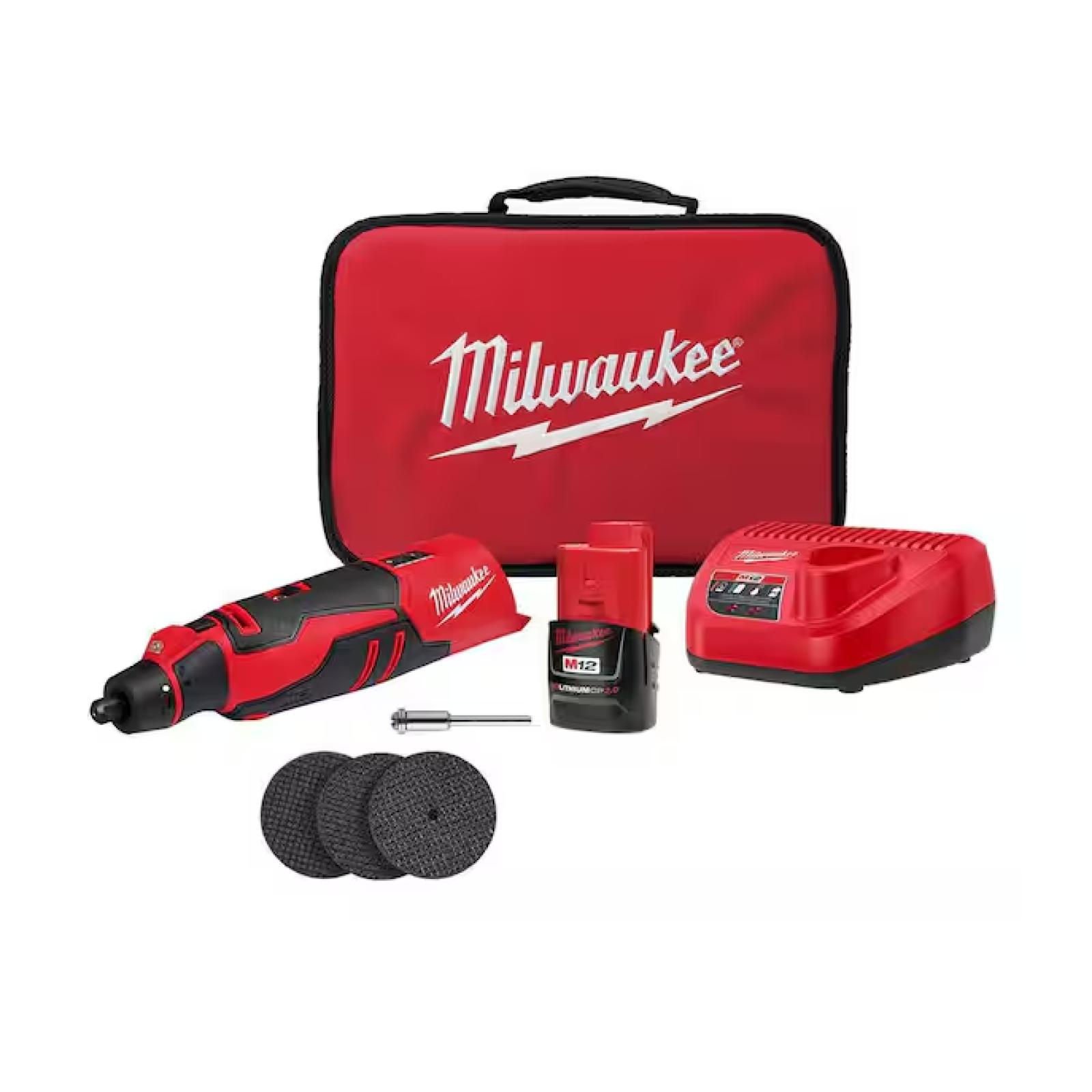 NEW! - Milwaukee M12 12V Lithium-Ion Cordless Brushless Rotary Tool with (1) 2.0 Ah Battery Pack and Charger