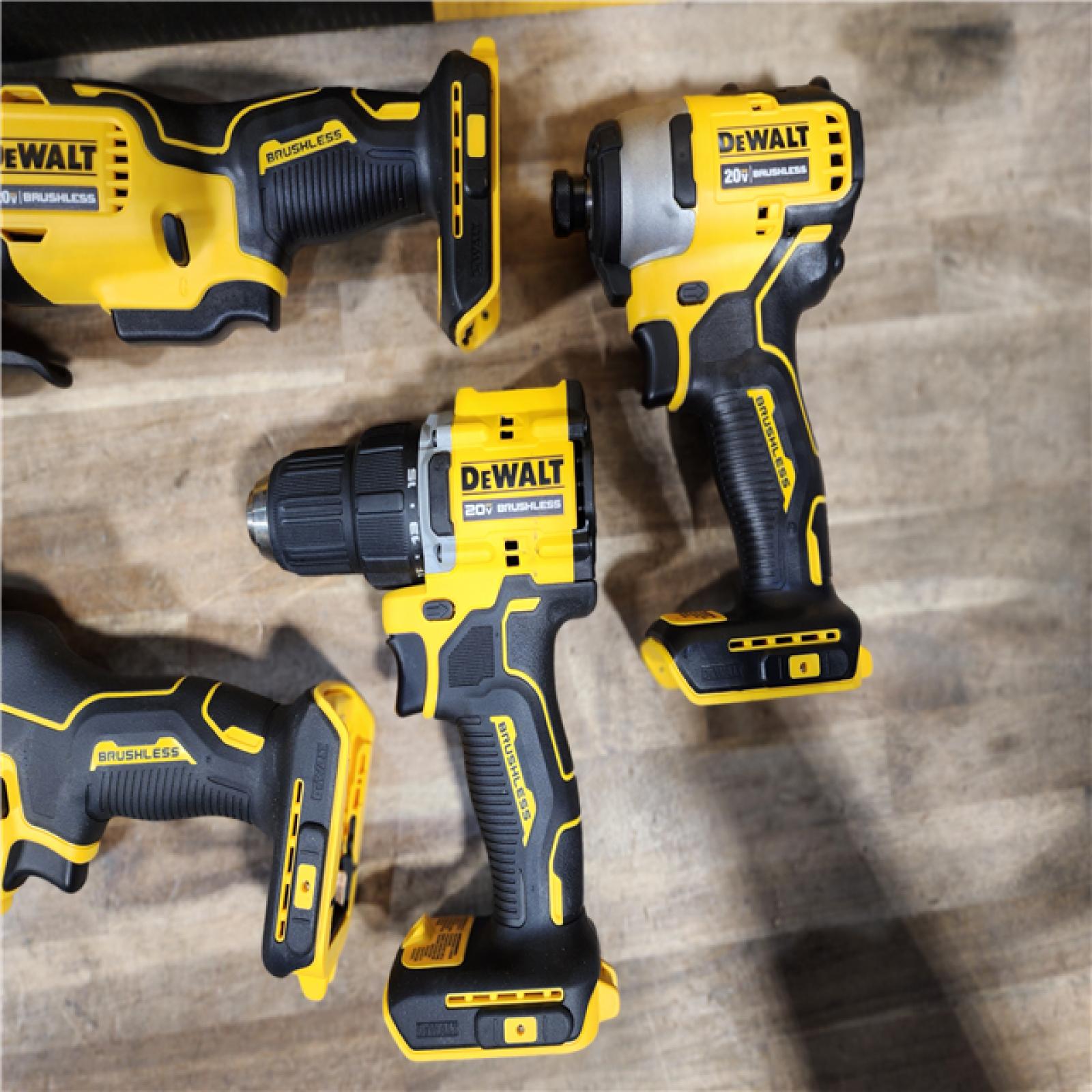 HOUSTON LOCATION - AS-IS (APPEARS LIKE NEW) DeWalt 20V MAX ATOMIC Cordless Brushless 4-Tool Combo Kit