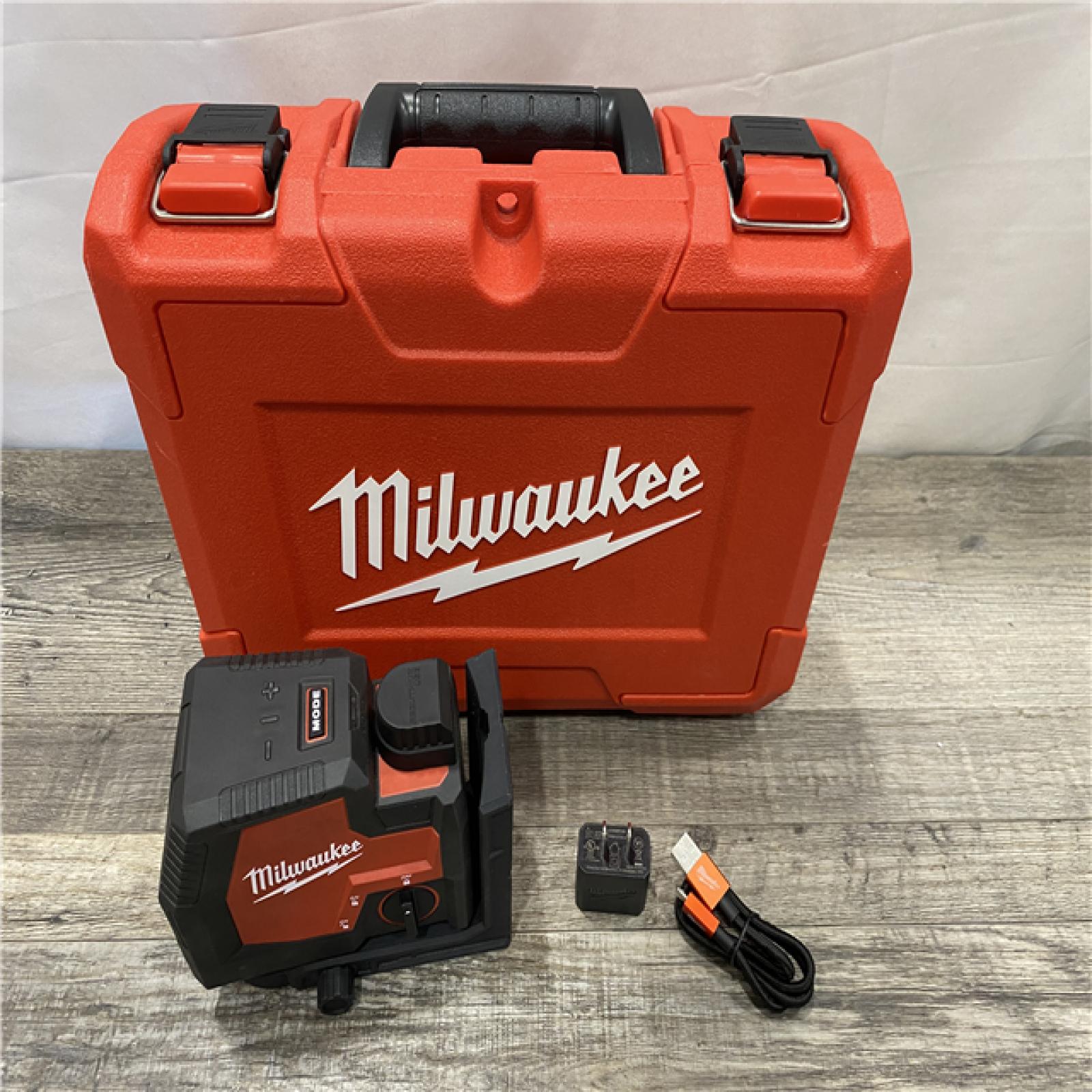 AS-IS Milwaukee Green 100 ft. Cross Line and Plumb Points Rechargeable Laser Level Kit