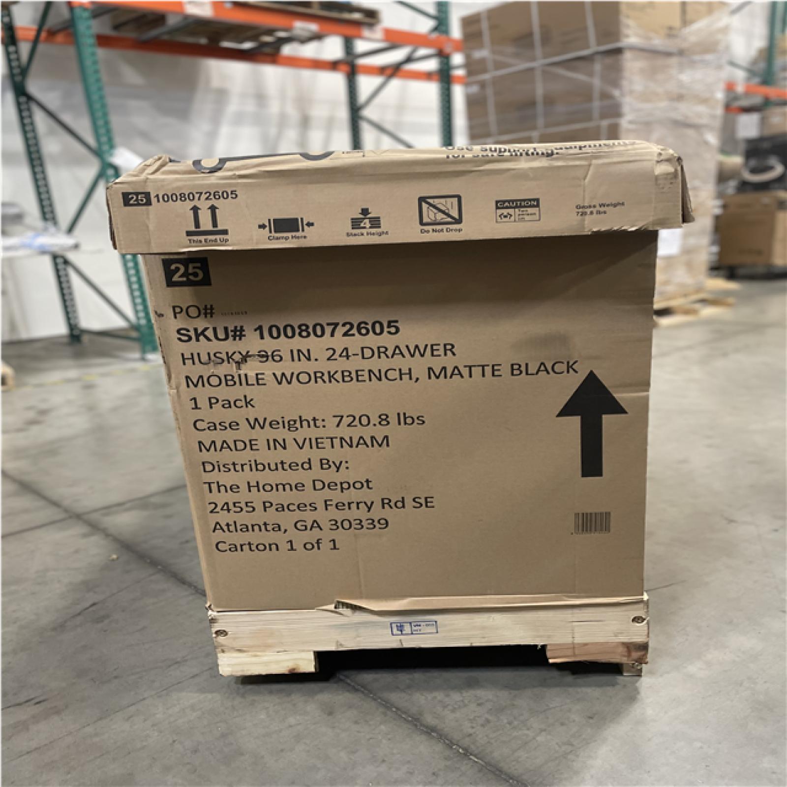 DALLAS LOCATION- AS-IS HUSKY 96 in. W x 24 in. D Matte Black Mobile Workbench Cabinet with Stainless Steel Top