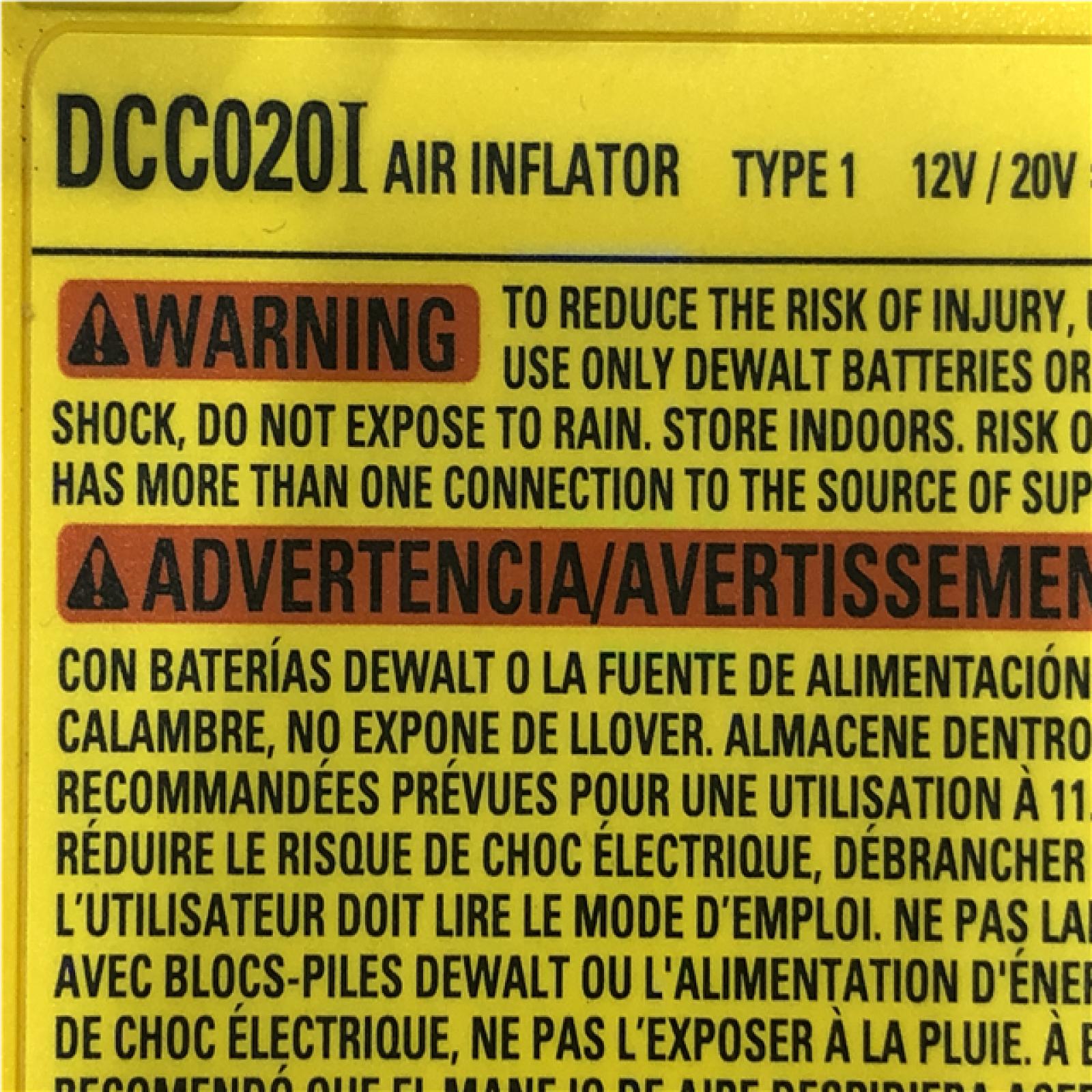 AS-IS DEWALT 20V MAX Cordless Electric Portable Inflator (Tool Only)