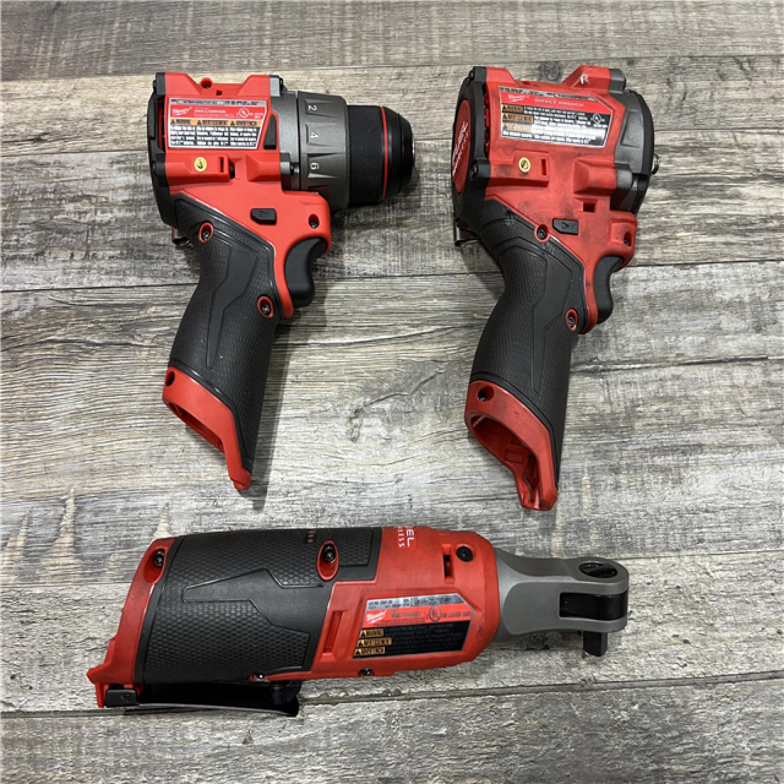 AS-IS Milwaukee FUEL 12V Lithium-Ion Cordless Drill Driver  Impact Wrench  and Ratchet Combo Kit