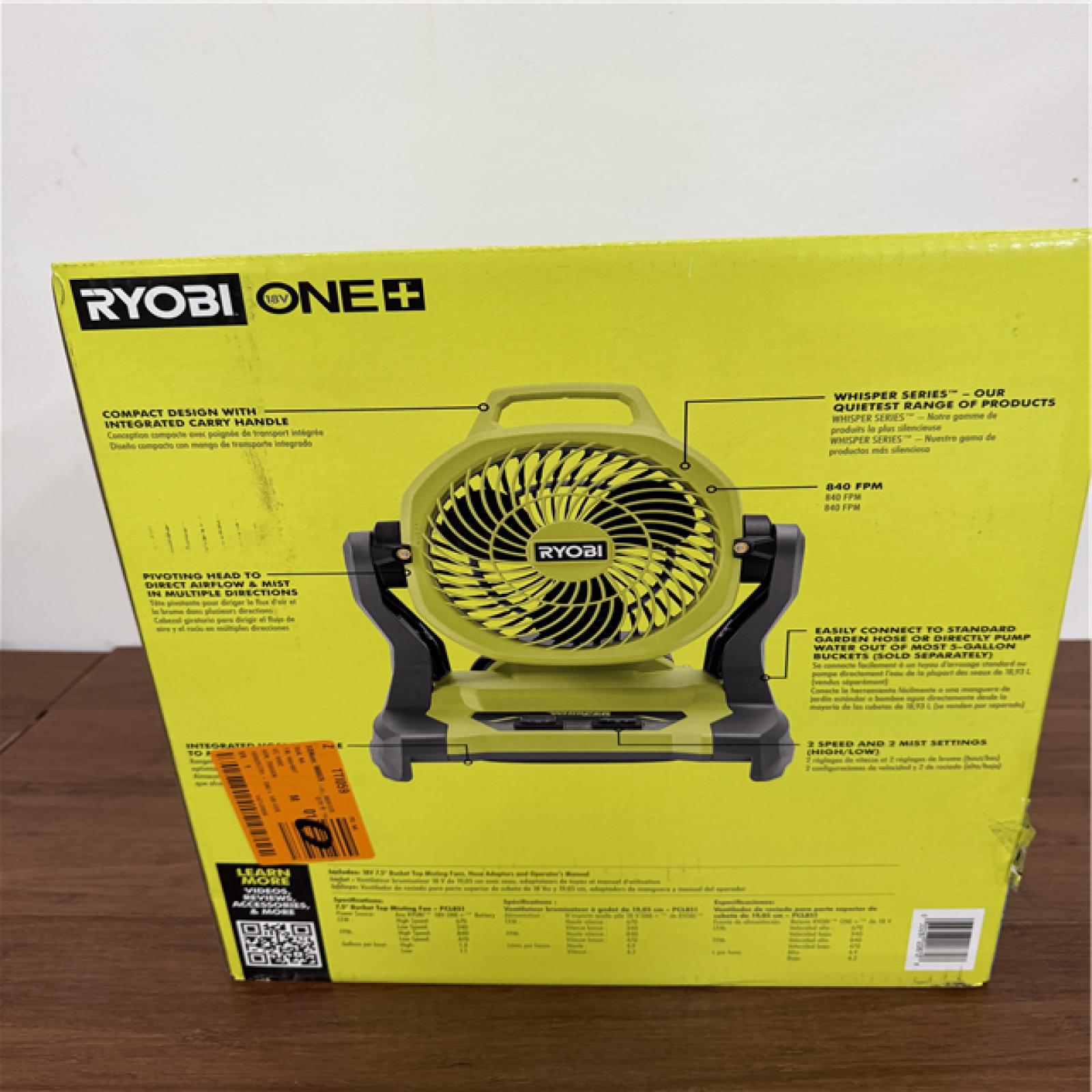 California NEW Ryobi 18V 7.5 Bucket Top Misting Fan (Tool Only)