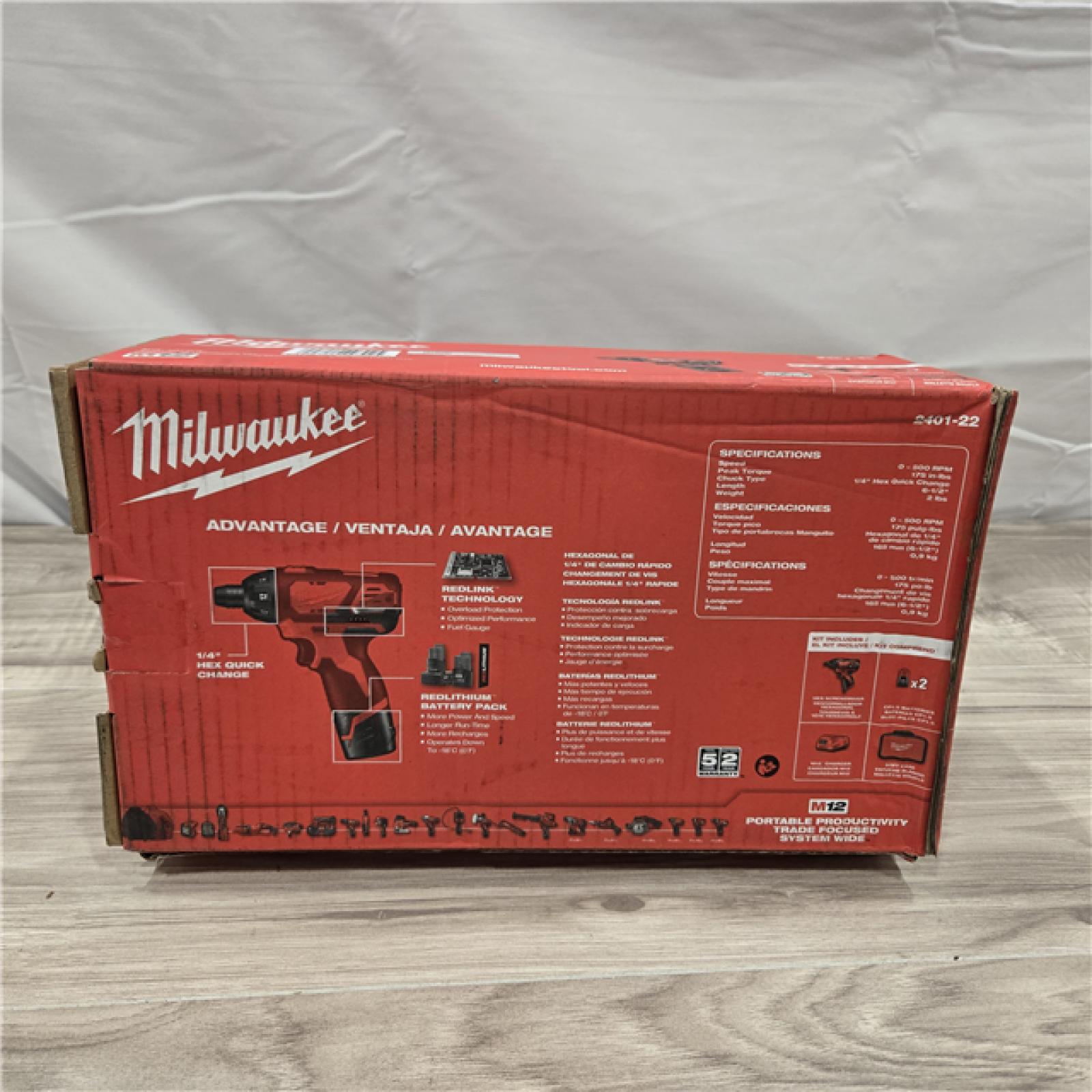 NEW! - Milwaukee 2401-22 - M12 12V Cordless Screwdriver Kit