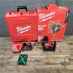 HOUSTON LOCATION - AS-IS Milwaukee-3632-21 M12 Green Beam Laser 360° 3-Plane Kit