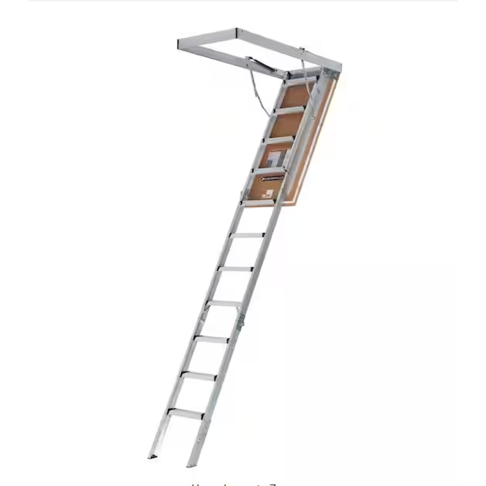 DALLASLOCATION - Louisville Ladder Energy Efficient 7 ft. 8 in. to 10 ft. 3 in.  22.5 in. x 54 in. Insulated Aluminum Attic Ladder  375 lbs. Load Capacity - 13 UNITS