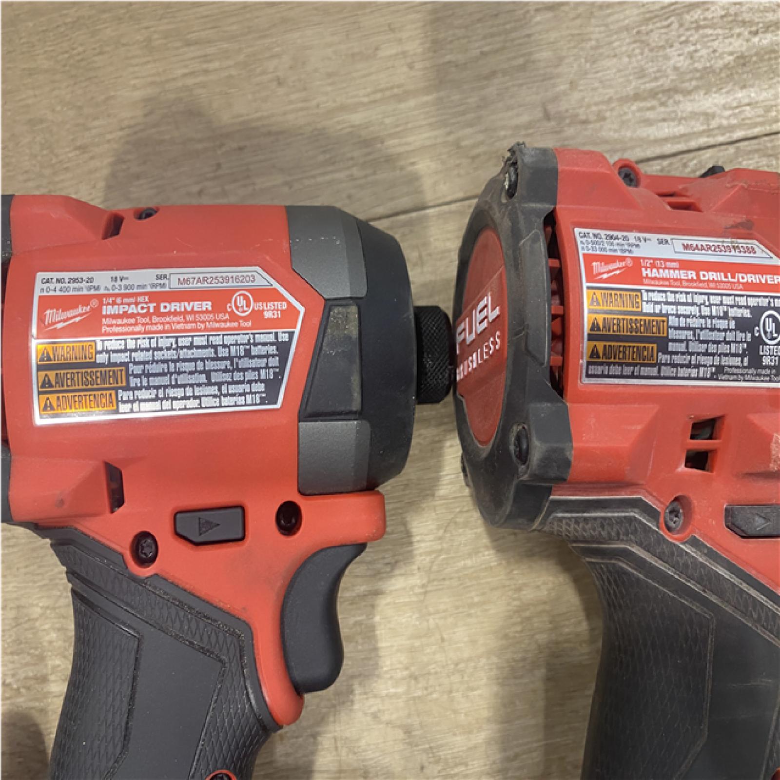 AS-IS Milwaukee FUEL 18V Lithium-Ion Brushless Cordless Hammer Drill and Impact Driver Combo Kit