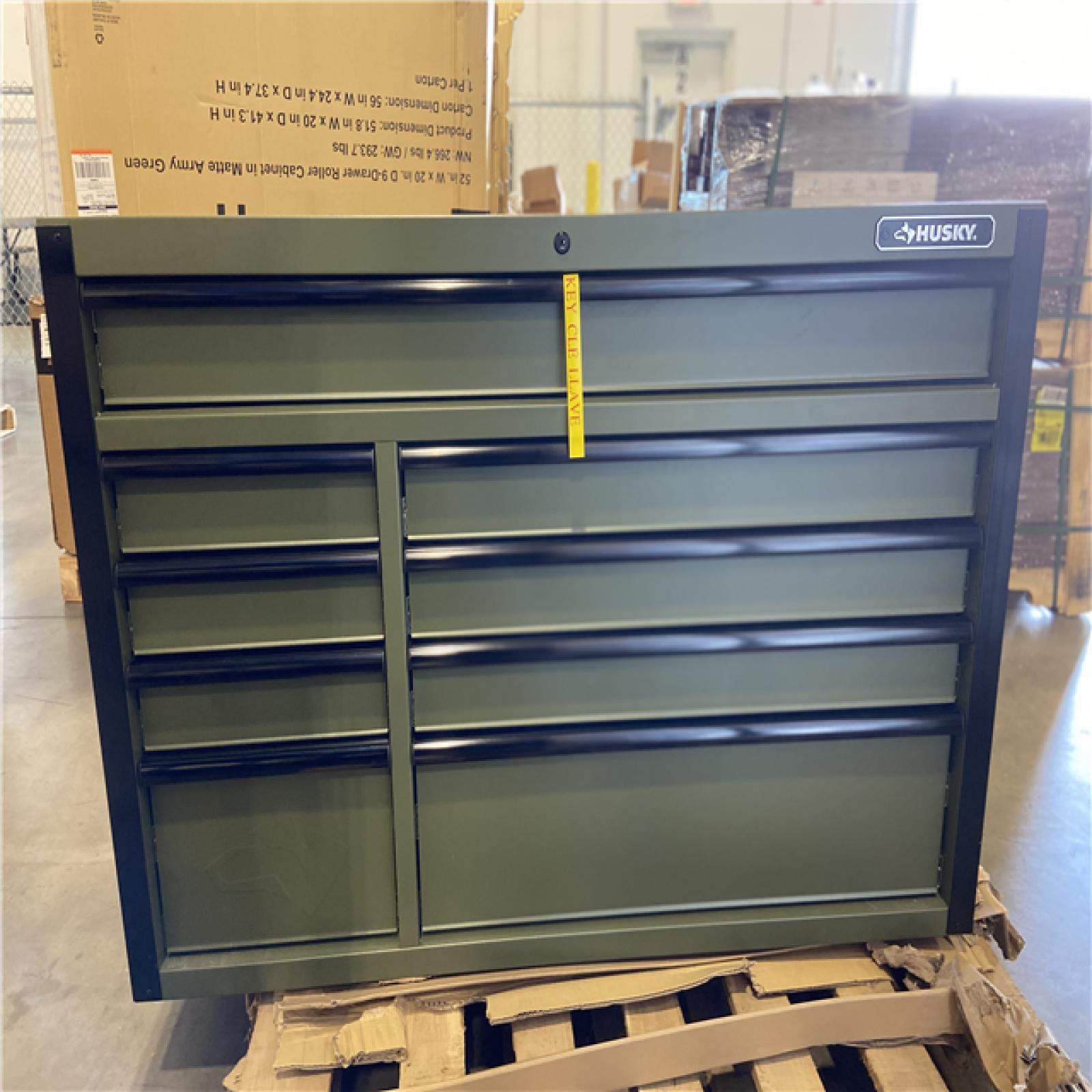 DALLAS LOCATION - Husky Heavy Duty 52 in. W 9-Drawer Matte Army Green Rolling Tool Cabinet