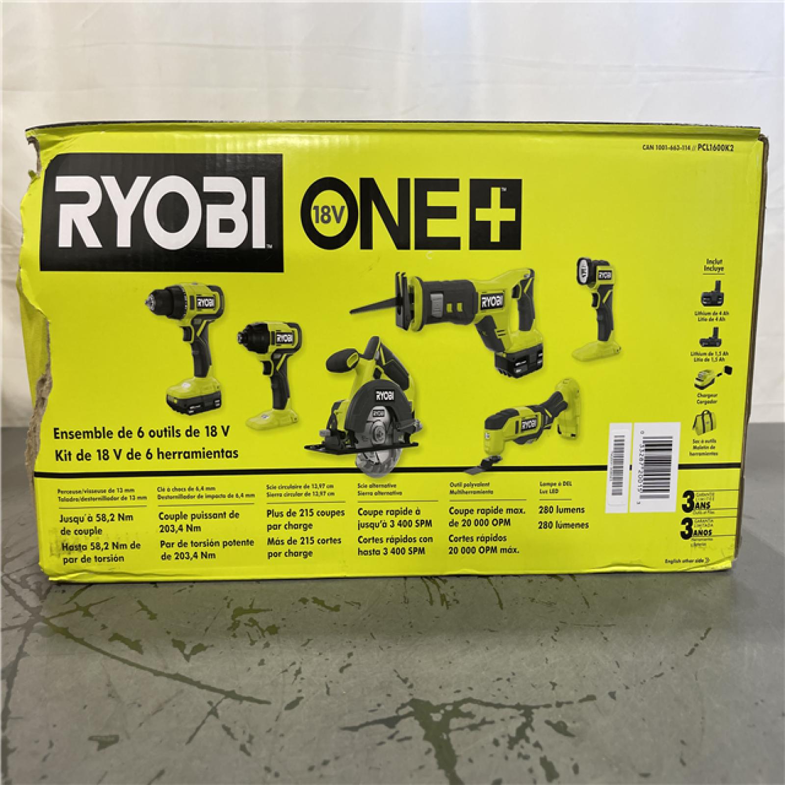 NEW! - RYOBI ONE+ 18V Cordless 6-Tool Combo Kit with 1.5 Ah Battery  4.0 Ah Battery  and Charger