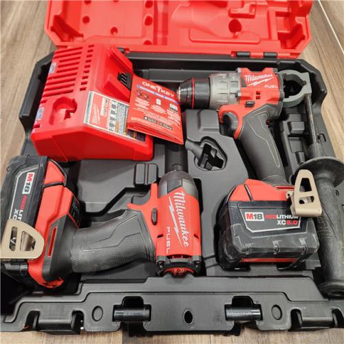 AS-IS  MILWAUKEE FUEL 18V Lithium-Ion Brushless Cordless Hammer Drill and Impact Driver Combo Kit (2-Tool) with 2 Batteries