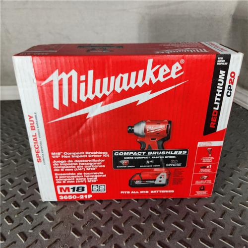 Houston location AS-IS  Milwaukee M18 Compact Brushless 1/4 Hex Impact Driver Kit
