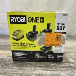 NEW - RYOBI ONE+ 18V Lithium-Ion HIGH PERFORMANCE Starter Kit with 2.0 Ah Battery, (2) 4.0 Ah Batteries, and Charger