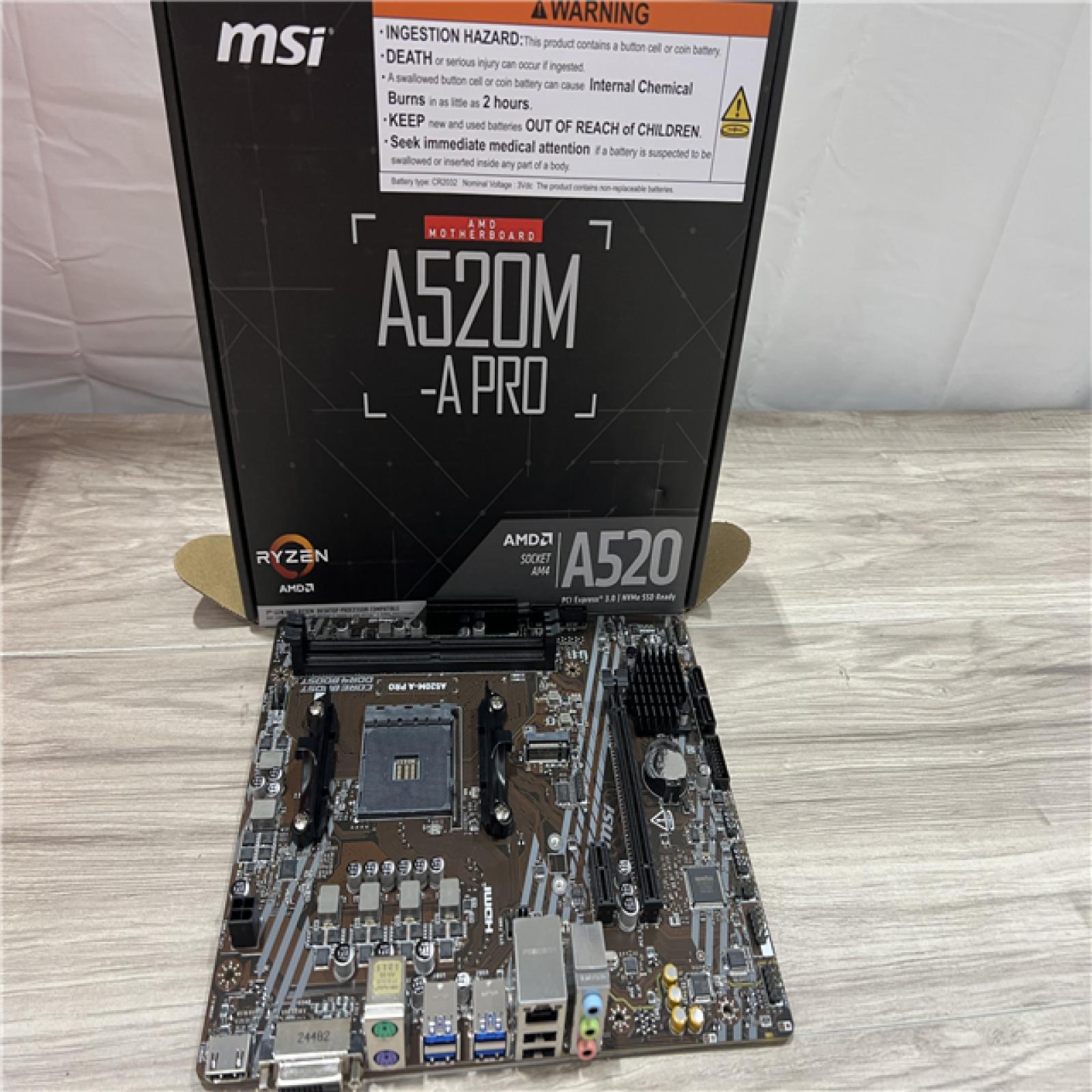 AS-IS MSI A520M-a PRO V1 Gaming Motherboard (AMD Ryzen 5000  AM4  DDR4  PCIe 3.0  SATA 6Gb/s  M.2  USB 3.2 Gen 1  DVI/HDMI  Micro-ATX)