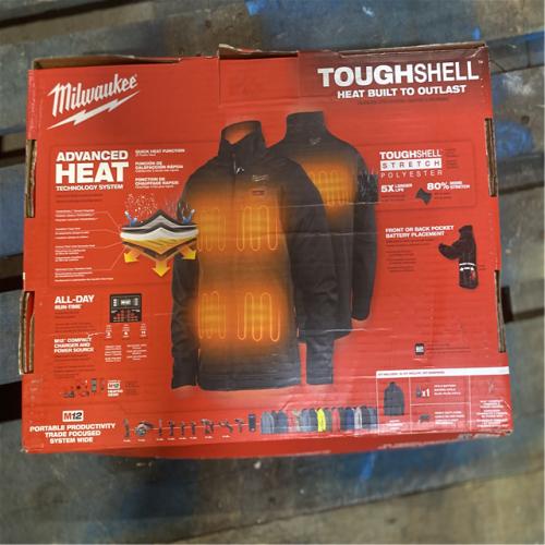 NEW!- Milwaukee Men's 2X-Large M12 12V Lithium-Ion Cordless TOUGHSHELL Black Heated Jacket with (1) 3.0 Ah Battery and Charger