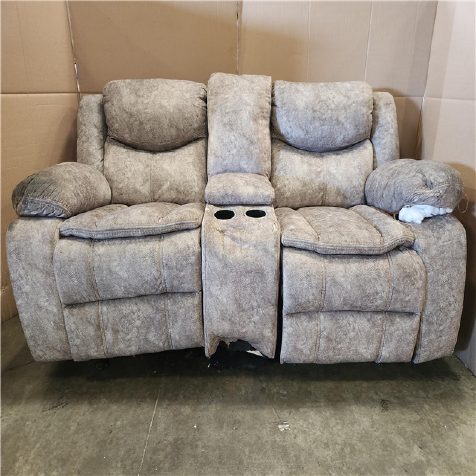 Phoenix AS-IS Lazzara Austin 78.5 in. W Brown Microfiber Double Glider Reclining Loveseat with Center Console