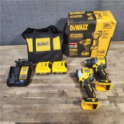 HOUSTON LOCATION - AS-IS Dewalt DCK225D2 20V MAX ATOMIC Brushless Compact Lithium-Ion 1/2 in. Cordless Drill Driver and 1/4 in. Impact Driver Combo Kit with 2 Batteries 2 Ah
