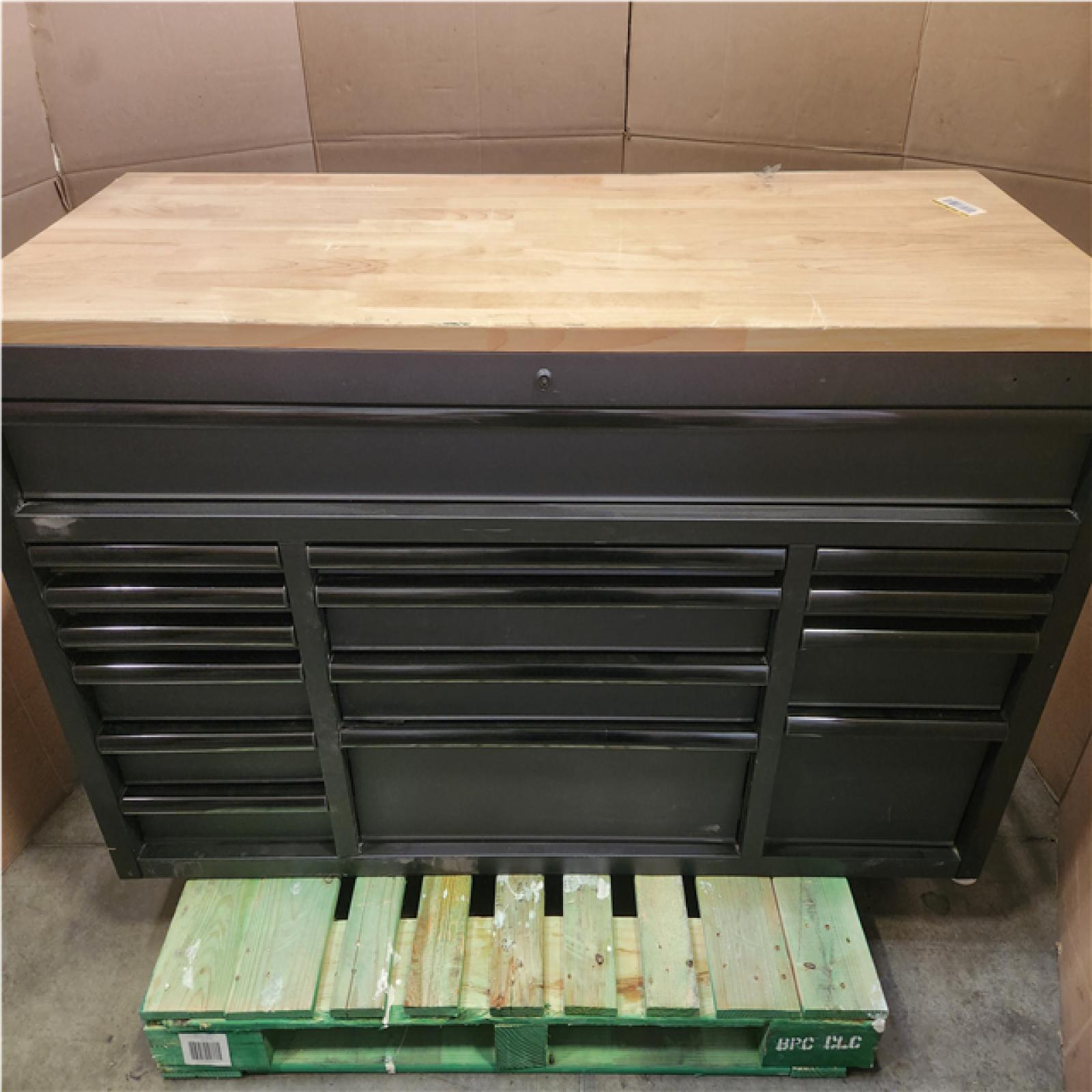 Phoenix LIKE NEW Husky Heavy Duty 61 in. W x 22 in. D 15-Drawer Matte Black Mobile Workbench Cabinet with Solid Wood Top
