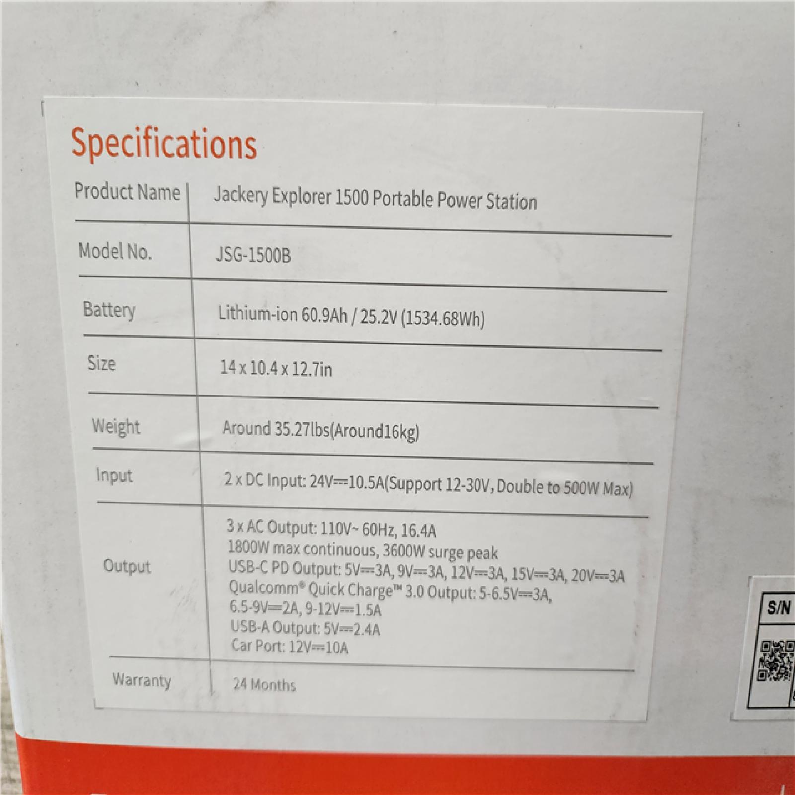 Phoenix Location NEW Jackery Solar Generator Power Outdoors 1534Wh/1800W Model No. JSG-1500B