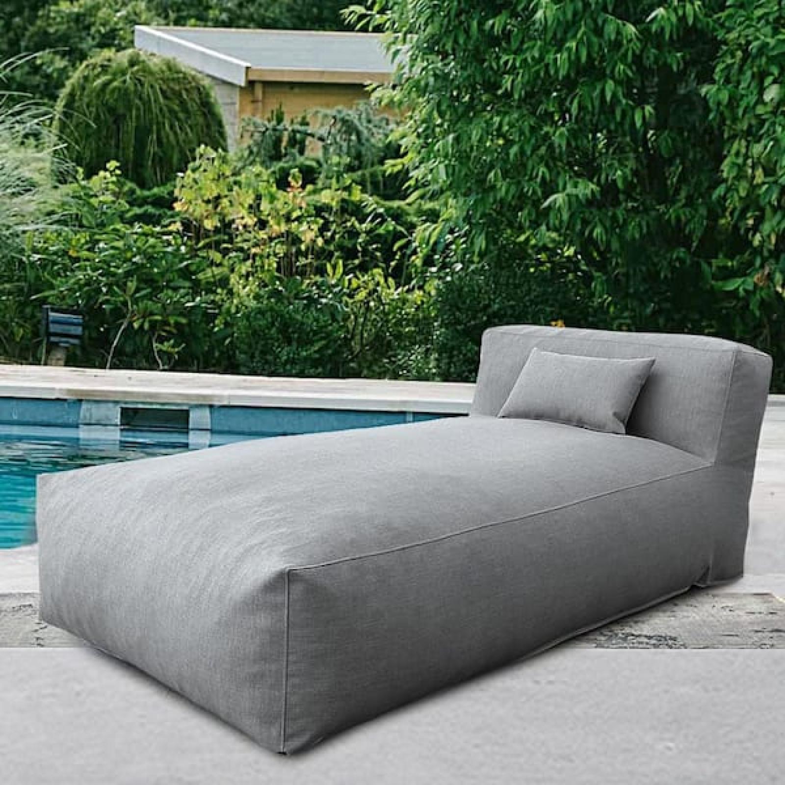 Phoenix 2 Evita Patio Furniture Bed Beach Olefin Plastic Outdoor Chaise Lounge Chair with Dark Grey Cushions