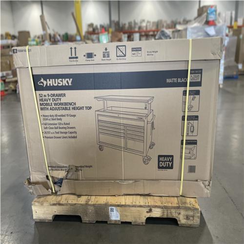 DALLAS LOCATION- AS-IS HUSKY 52 in. W x 25 in. D Heavy Duty 9-Drawer Mobile Workbench Cabinet