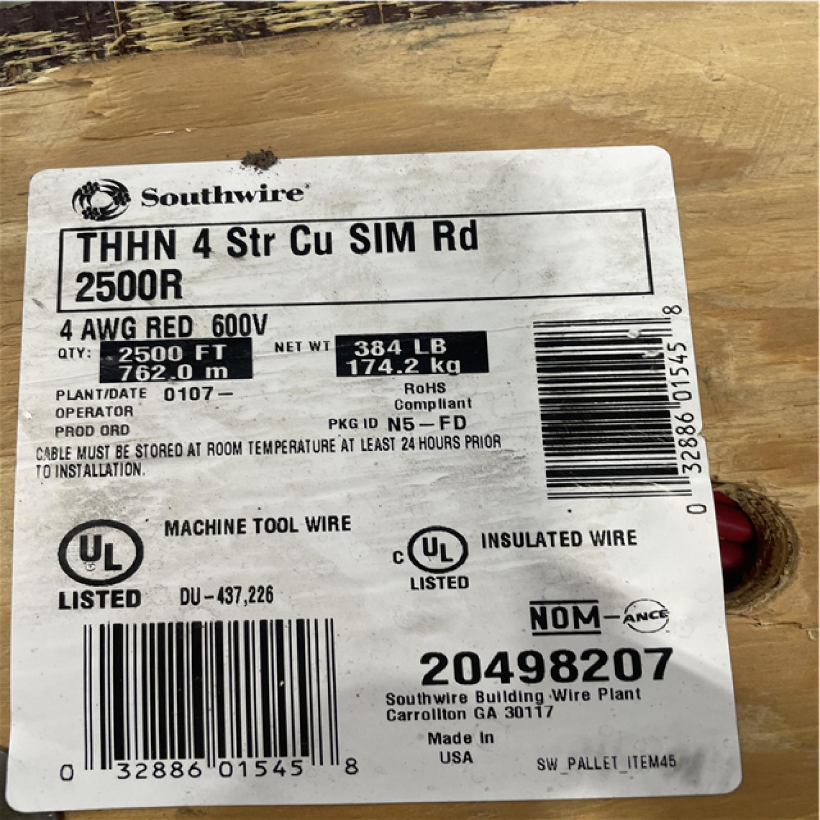 DALLAS LOCATION- SOUTHWIRE 2 500 ft. 4 Red Stranded CU SIMpull THHN Copper Wire