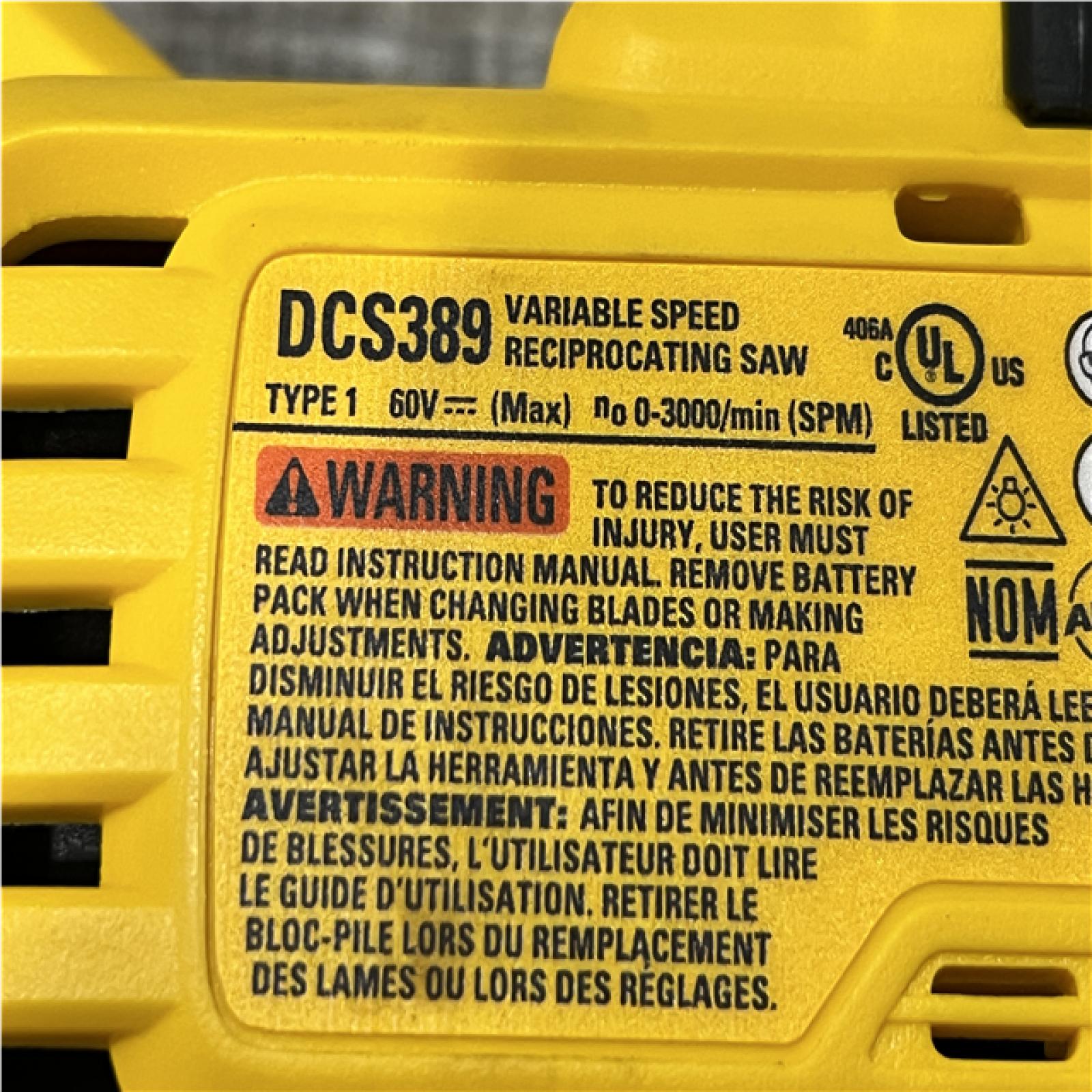 AS-IS DEWALT FLEXVOLT 60V MAX Cordless Brushless Reciprocating Saw (Tool Only)