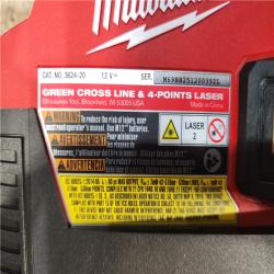 HOUSTON LOCATION - AS-IS (APPEARS LIKE NEW) Milwaukee 3624-20 12V M12 Lithium-Ion Cordless Green Beam Cross Line & 4-Points Laser