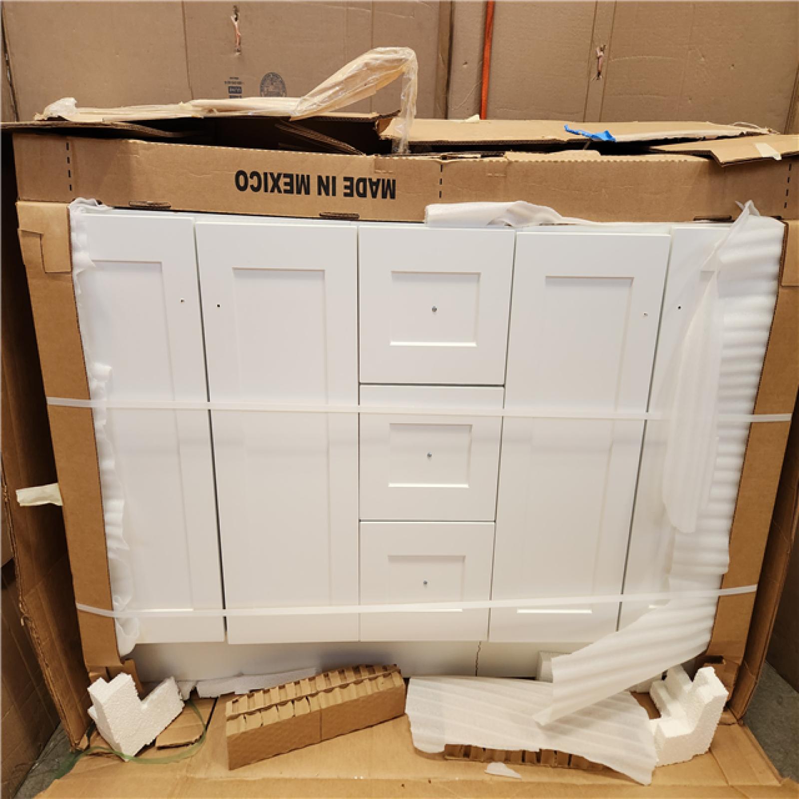 Phoenix AS-IS Glacier Bay Bannister 61 in. Double Sink White Bath Vanity with Granite-Look Colorpoint White Cultured Marble Top (Assembled)