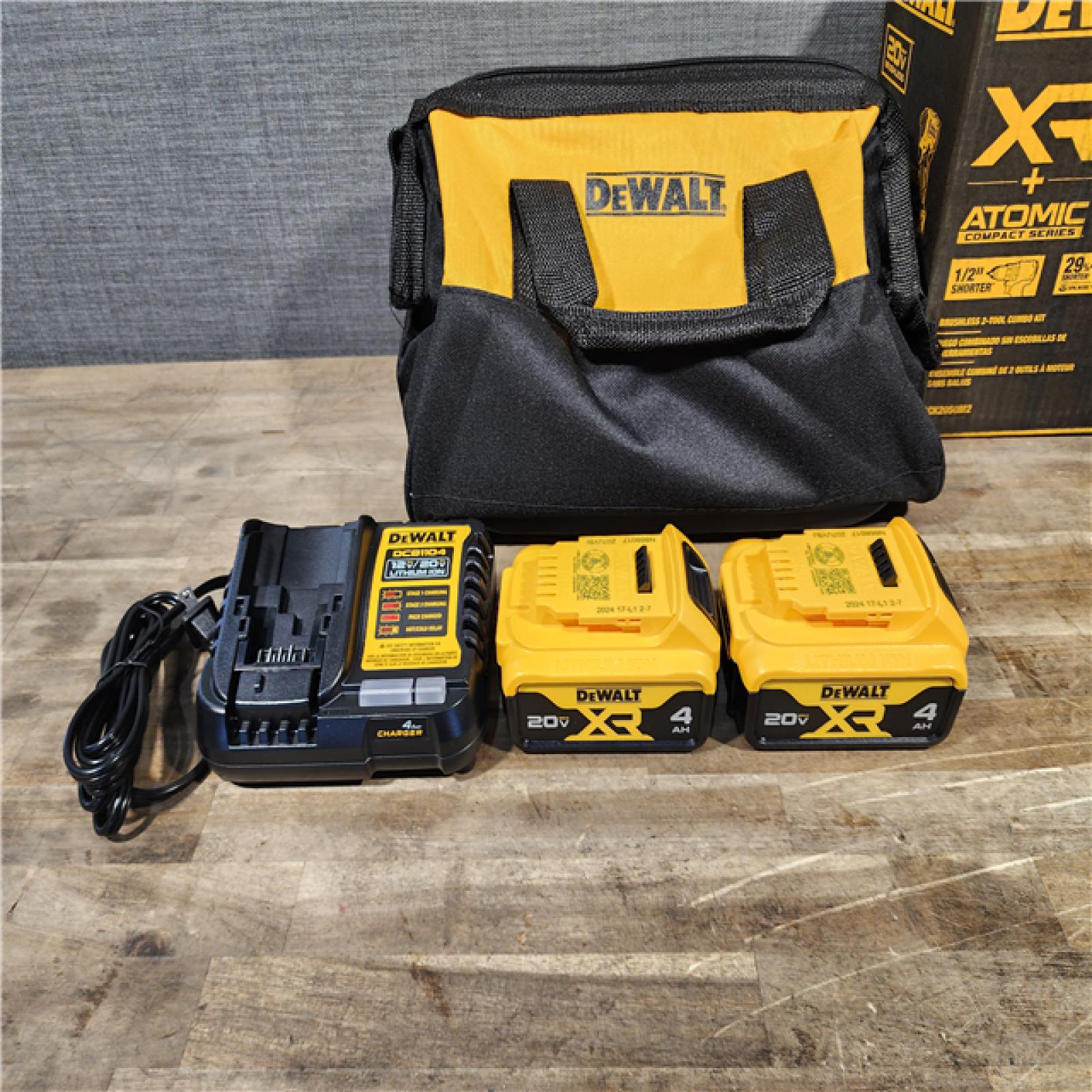 HOUSTON LOCATION - AS-IS DEWALT 20V MAX XR Hammer Drill and ATOMIC Impact Driver 2 Tool Cordless Combo Kit with (2) 4.0Ah Batteries  Charger  and Bag
