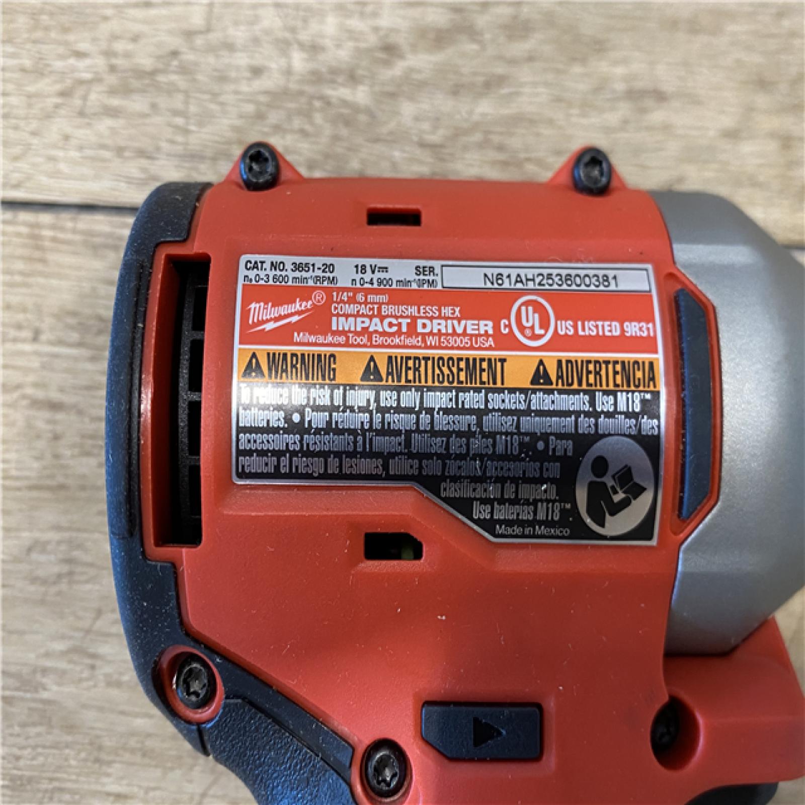 AS-IS Milwaukee 18V Lithium-Ion Compact Brushless Cordless 1/4 in. Impact Driver (Tool-Only)