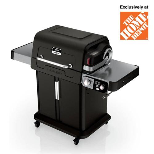 Phoenix AS-IS NINJA FlexFlame Plus 3-Burner Outdoor Cooking BBQ, 5-in-1 Propane and Electric Grill, Smoker, Roaster, Pizza Maker in Black