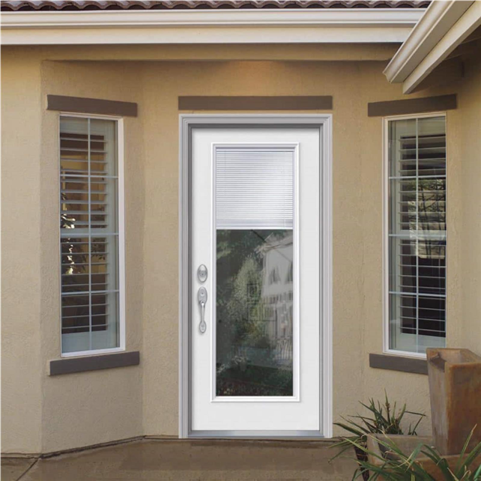 Phoenix NEW MMI DOOR 32 in. x 80 in. Internal Blinds Right-Hand Inswing Full Lite Clear Classic Primed Fiberglass Smooth Prehung Front Doo
