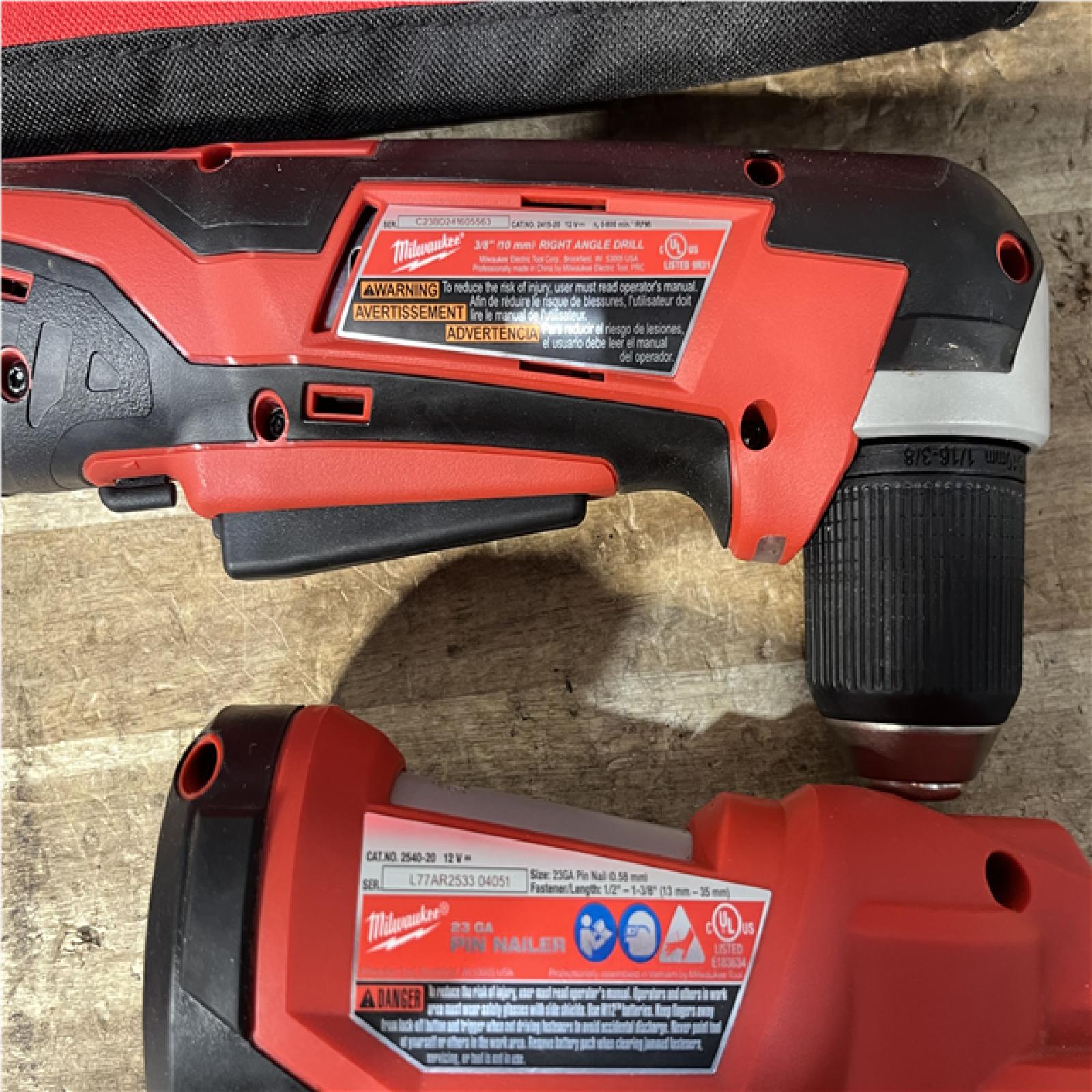 Houston Location AS-IS Milwaukee Pin Nailer and Right Angle Drill and Battery with Charger