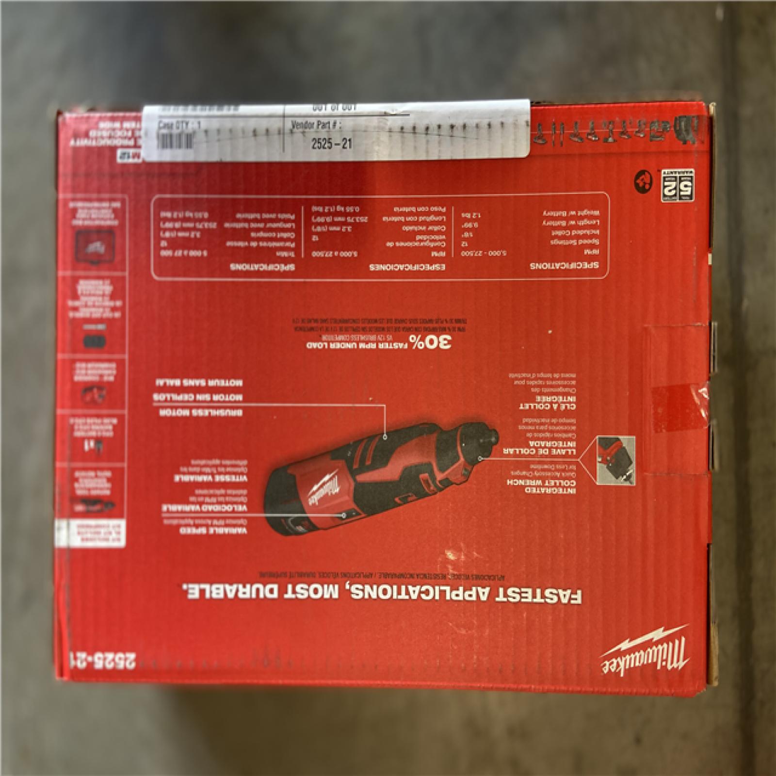 NEW! - Milwaukee M12 12V Lithium-Ion Cordless Brushless Rotary Tool with (1) 2.0 Ah Battery Pack and Charger