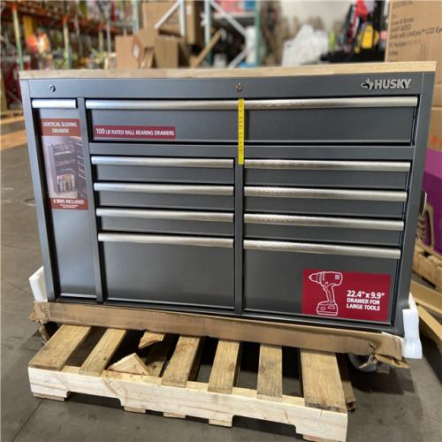 DALLAS LOCATION - Husky 61 in. W x 24 in. D Standard Duty 10-Drawer Mobile Workbench Tool Chest with Sliding Bin Storage Drawer in Silver