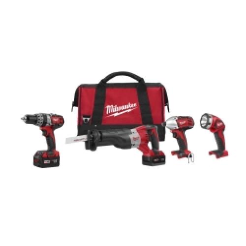 AS-IS MILWAUKEE M18 18V Lithium-Ion Cordless Combo Tool Kit with Two 3.0Ah Batteries, 1-Charger, 1-Tool Bag (4-Tool)